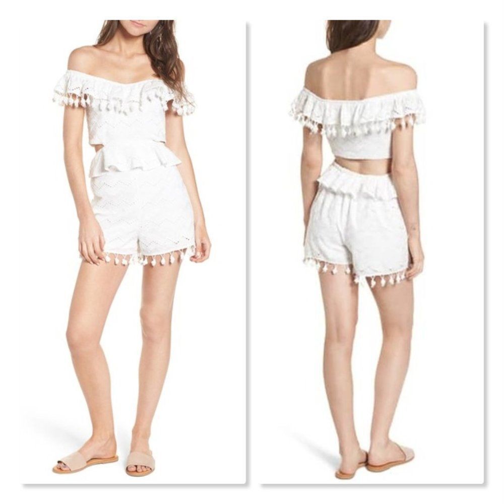 🌻 MOON RIVER 🌻 Back Cut-Out Eyelet Ruffle Romper - [Large, White]